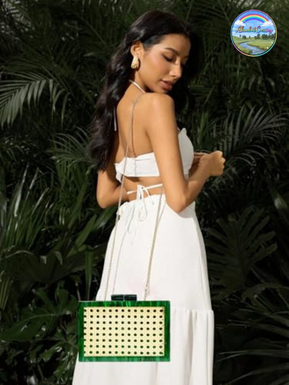 Acrylic Rattan Pattern Square Box Crossbody Chain Handbag Evening Clutch - Picture 2 of 6